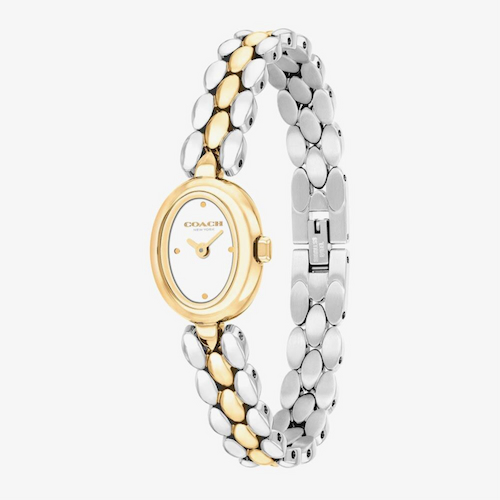Coach Ladies Sammy Two Tone Oval White Dial Bracelet Watch