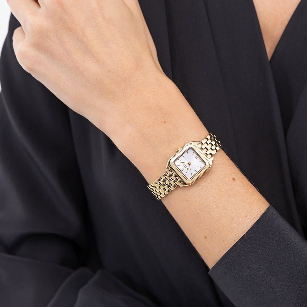 BOSS Ladies Mae Petite Gold Tone Rectangle Watch