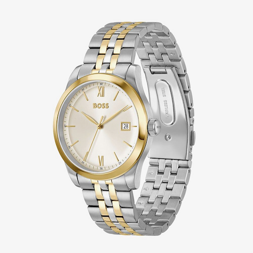 BOSS Mens Langford Two Tone Champagne Dial Bracelet Watch
