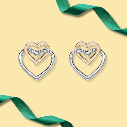 9ct Two Colour Linked Heart Stud Earrings