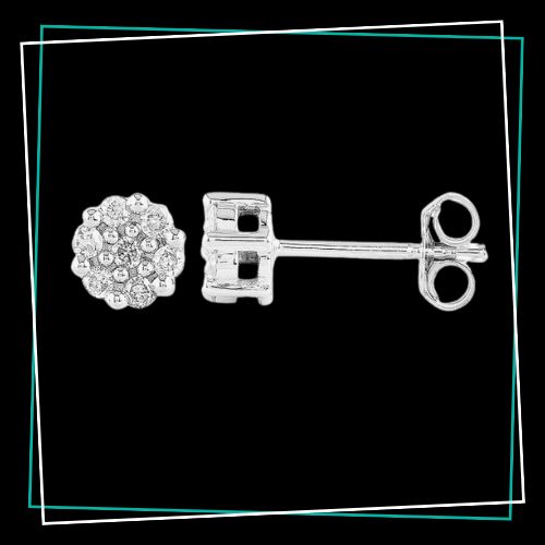9ct White Gold 0.12ct Diamond Flower Stud Earrings - Black Friday Sale