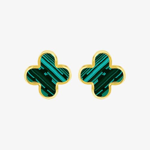 9ct Yellow Gold Malachite Petal Stud Earrings