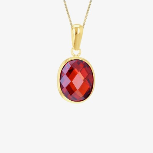 9ct Yellow Gold Red Crystal Necklace