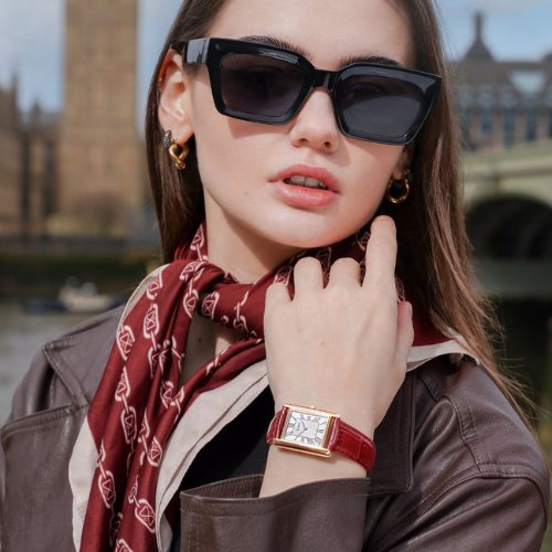 Accurist Burgundy Leather Watch on wrist