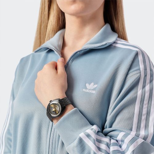 Adidas Unisex Edition One Black Sunray & Gold Logo Watch on wrist