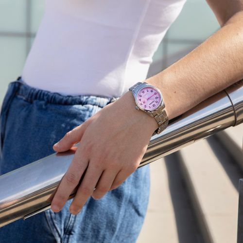 Calypso Ladies Basic Pink Stainless Steel Watch on wrist