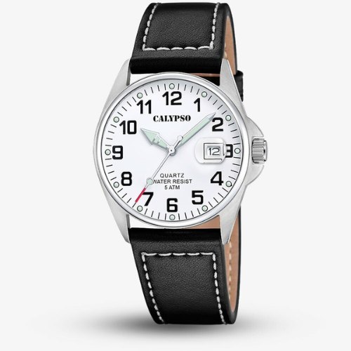 Calypso Men’s Silver Leather Strap Watch