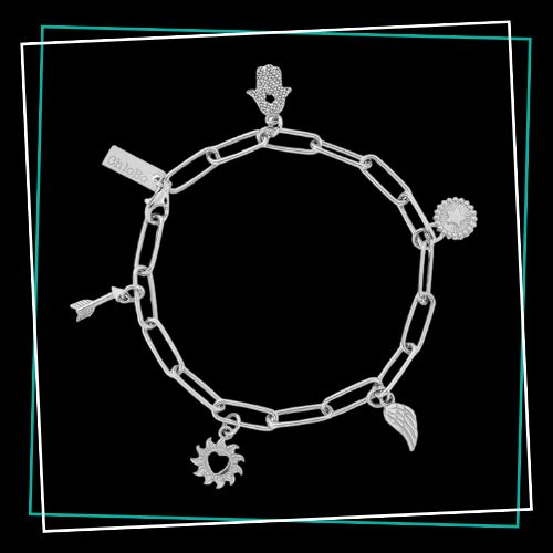 ChloBo Soul Compass Silver Multi Charm Link Bracelet