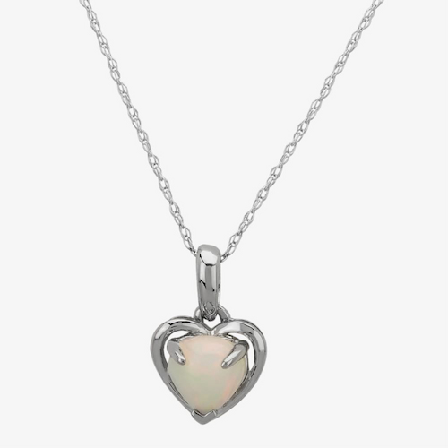 Gold Impression 9ct White Gold Opal-set Heart Pendant