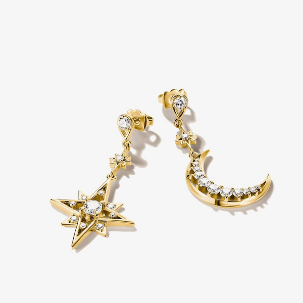 TTHOMAS SABO 18ct Yellow Gold Plated Cubic Zirconia Moon & Star Drop Stud Earrings