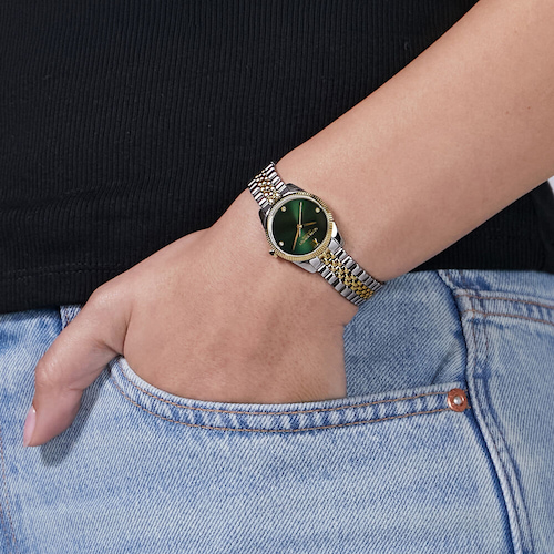 Olivia Burton Ladies Highbury Green Dial Two-Tone Stainless Steel Bracelet Watch