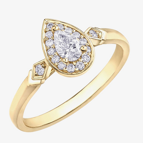 9ct Yellow Gold Pear Shaped 0.33ct Diamond Halo Ring