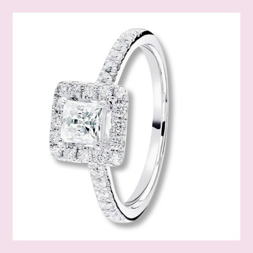 Platinum Princesscut halo ring