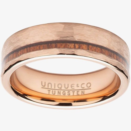 Rose Gold Plated Hammered Tungsten Ring