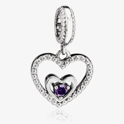 Rose Lea February Birthstone Heart Dangle Charm