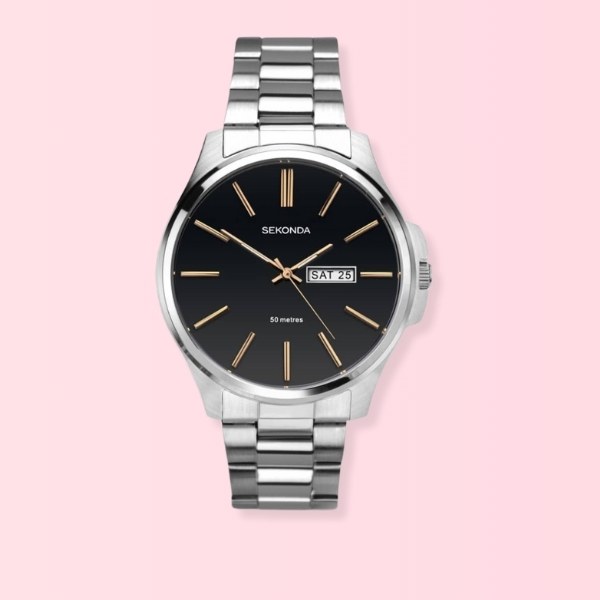 Sekonda Classic Stainless Steel Black Dial Watch - Valentines