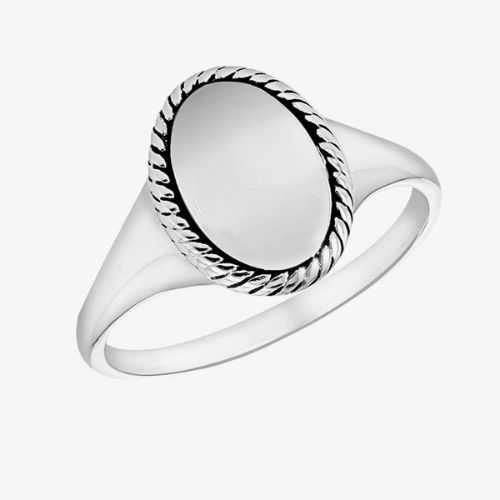 Silver Oval Twist Edge Signet Ring