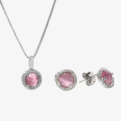 Silver Round Pink Crystal Gift Set
