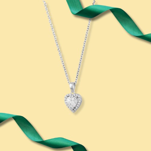 Starbright Silver Heart-Cut Cubic Zirconia Halo Pendant