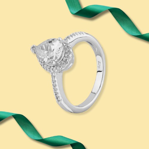 Starbright Silver Pear-Cut Cubic Zirconia Halo Shouldered Ring