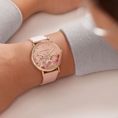 Ted Baker Champagne Dial & Pink Leather Watch on wrist