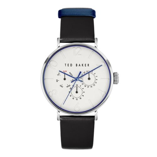Ted Baker White Dial Black Leather Strap Gents Watch