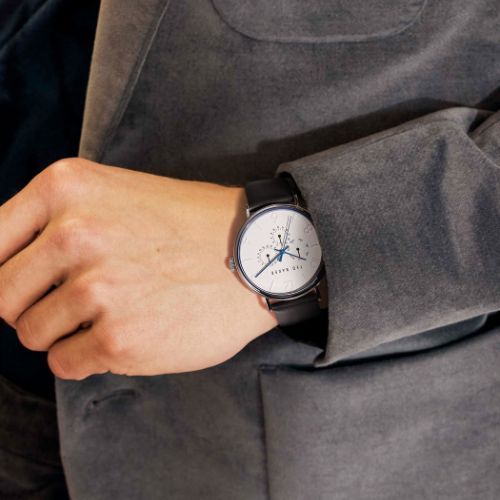 Ted Baker White Dial Black Leather Strap Gents Watch on wrist