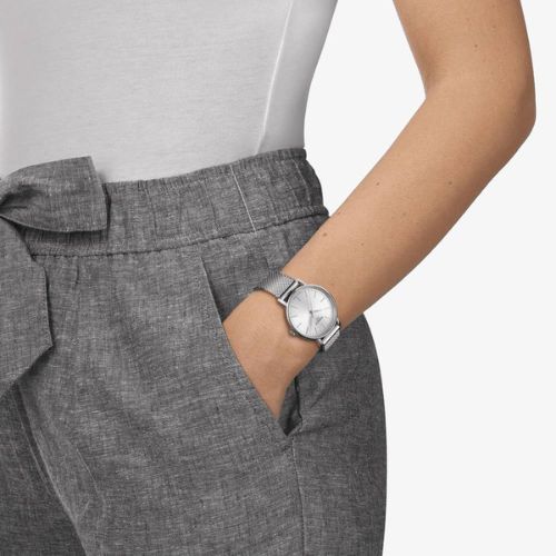 Tissot Everytime Lady Stainless Steel Mesh Watch on Wrist