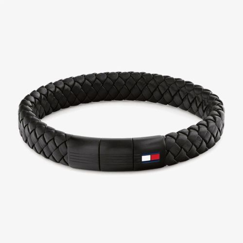 Tommy Hilfiger Black Clasp Braided Leather Bracelet