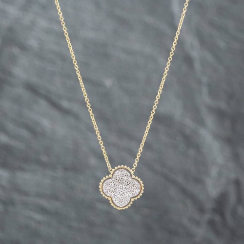 Two-Tone Gold Diamond Pave Pendant & Chain