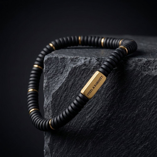 Steel & Barnett Two Tone Black Onyx & 18ct Yellow Gold Plated Disc Bracelet