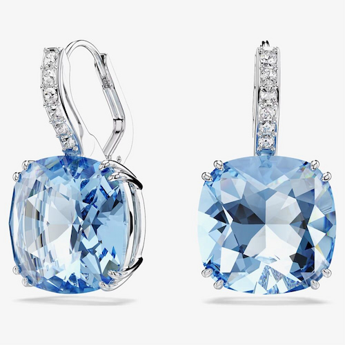 Swarovski Millenia Rhodium Plated Cushion Cut Blue Drop Earrings