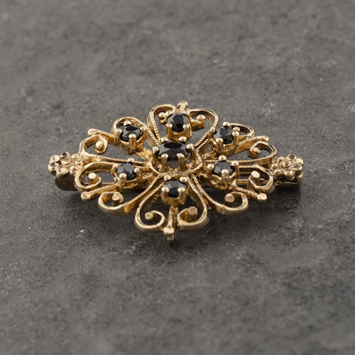 Pre-Owned 9ct Yellow Gold Sapphire Ornate Brooch