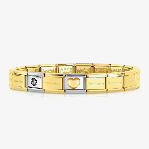 Nomination CLASSIC Gold Love Raised Heart Charm & Link Bracelet