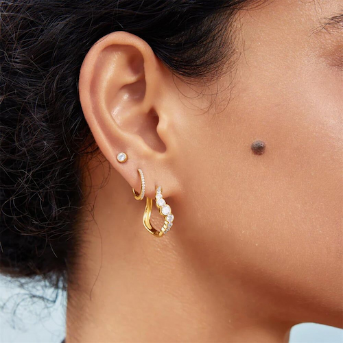 Ania Haie Luna Gaze Gold Plated Cubic Zirconia Tide Huggie Earrings