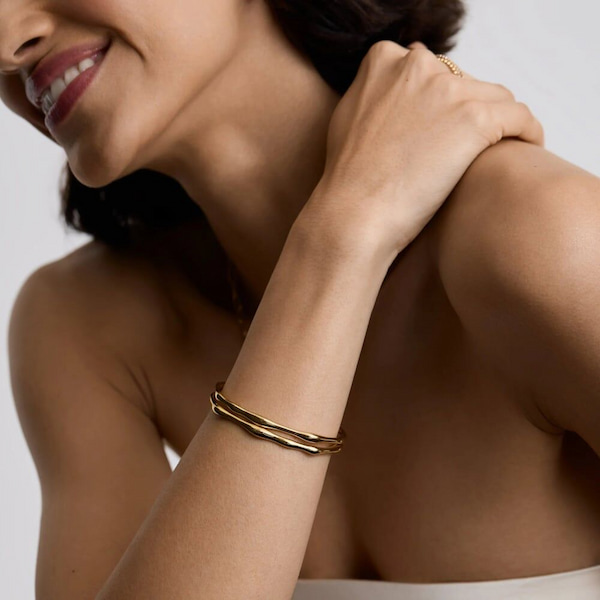 D.Louise Yellow Gold Tone Plated Stainless Steel Bamboo Bangle