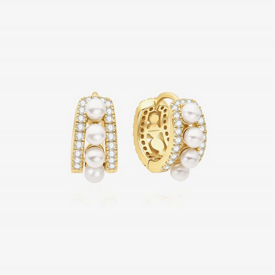 Ania Haie Luna Gaze Gold Plated Shell Pearl & Cubic Zirconia Huggie Earrings