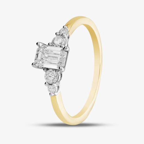 18ct Yellow Gold Certificated 0.70ct Emerald & Brilliant Cut Diamond Shoulder Set Solitaire Ring
