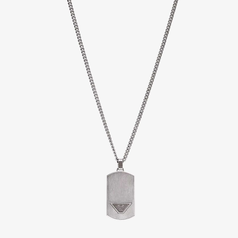 Emporio Armani Mens Silver Dog Tag Necklace