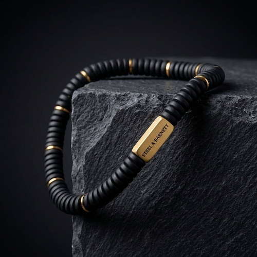 Steel & Barnett Two Tone Black Onyx & 18ct Yellow Gold Plated Disc Bracelet