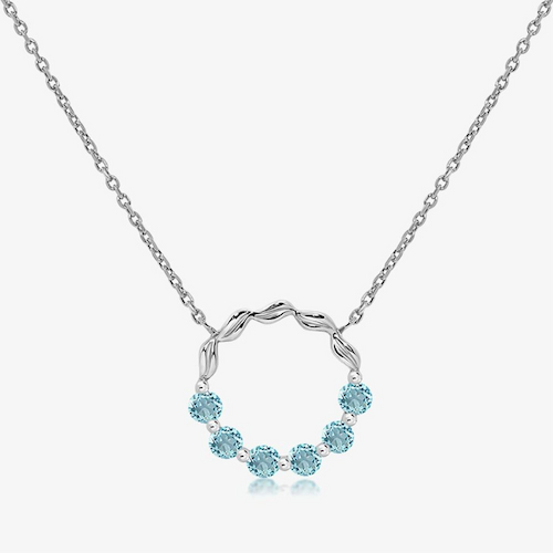 Sterling Silver Blue Topaz Open Circle Pendant Necklace