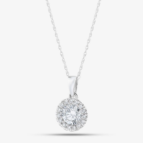 9ct White Gold 0.60ct Certificated Brilliant Cut Lab Grown Diamond Halo Pendant Necklace