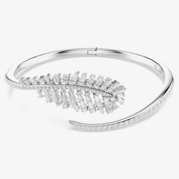 Swarovski Vienna Rhodium Plated Medium Feather Bangle