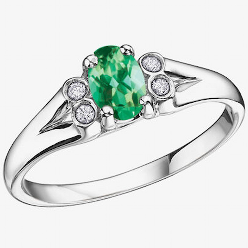 9ct White Gold Oval-cut Emerald and Diamond Cluster Ring
