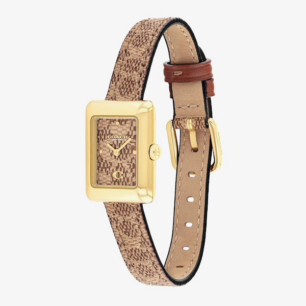 Coach Ladies Mara Gold Tone Brown Leather Strap Watch