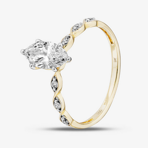 Pure Brilliance 9ct Yellow Gold 1.10ct Certificated Marquise Cut Lab Grown Diamond Shoulder Set Solitaire Ring
