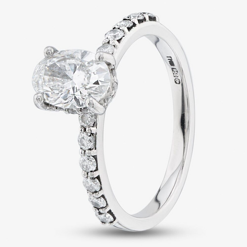 Pre-Owned Platinum Certificated 0.90ct Oval Cut Diamond Certificated Shoulder Set Solitaire Ring