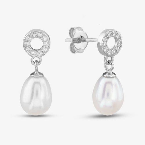 Sterling Silver 7-7.5mm Freshwater Pearl Dropper Earrings