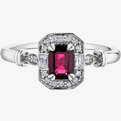 9ct White Gold Ruby 0.08ct Diamond Ring