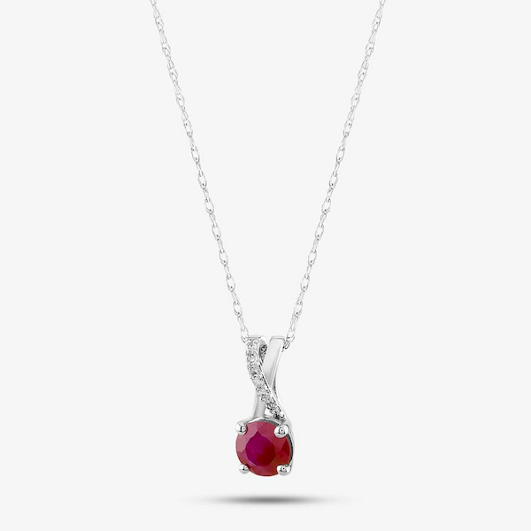 9ct White Gold Ruby & Diamond Crossover Pendant Necklace